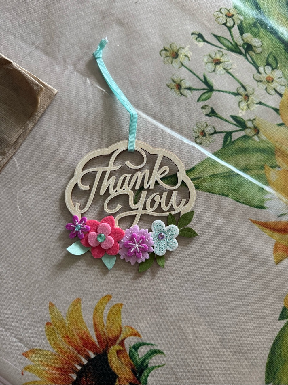 Thank You Floral ornament, so pretty!! Affix to a package or florals, etc.